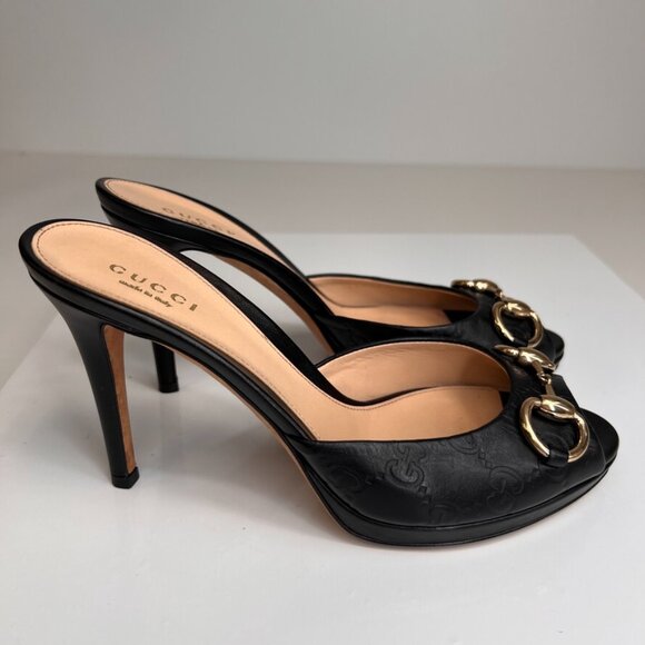 Gucci Sandal Women 36.5 Horsebit Emboss Leather Work Party Resort Italy Core Go - Picture 5 of 16